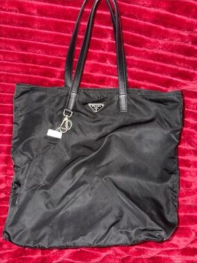 Prada Black Nylon Tote with Leather Handles